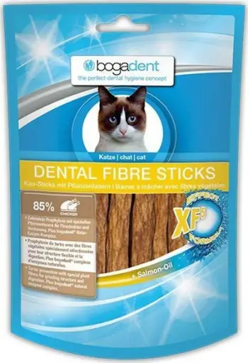 Shkopinj dental për mace Bogadent Dental Fibre Sticks, me mish pule, me vaj salmoni