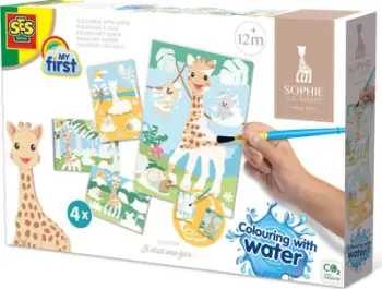 Set kreativ me ujë SES Creative Sophie la Girafe 14490, 4 karta, 1 penel, shumëngjyrësh
