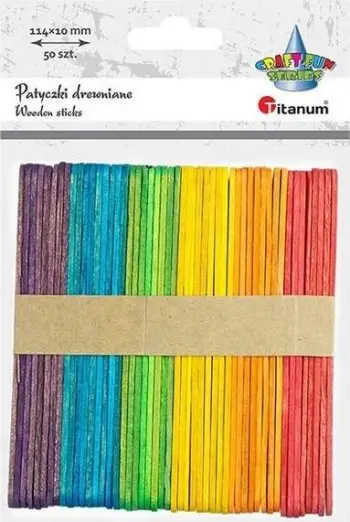 Shkopinj druri Titanum Wooden Corrugated Sticks, 114 x 10mm, set 50 copë, shumëngjyrësh