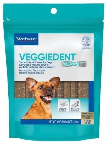 Shkopinj dentarë për qen Virbac Veggiedent Fresh XS, deri 5 kg, vegjetalë, paketim jeshil - 1