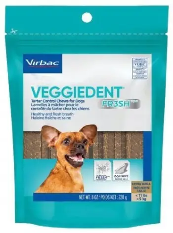 Shkopinj dentarë për qen Virbac Veggiedent Fresh XS, deri 5 kg, vegjetalë, paketim jeshil