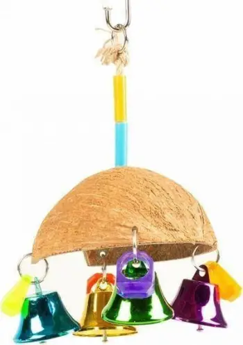 Lodër për zogj Duvo+ Coconut me zile, 13x13x19cm, natyrale