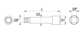 Zgjatim çelësi gola Yato YT-3843, 3/8", 76mm, argjendtë - 2