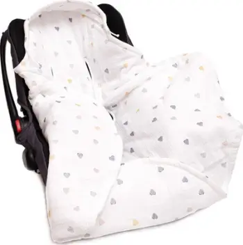 Batanije muslin për ulëse makine Colorful Hearts, me kapuç, për bebe, me zemra shumëngjyrëshe