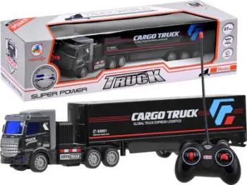 Lodër kamion TIR Cargo Truck RC0566, telekomandë 27 MHz, bateri me karikim USB, i zi