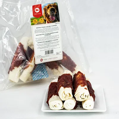 Shujtë për qen Maced White Stick with Duck, shkopinj 12.5cm, 500g - 2