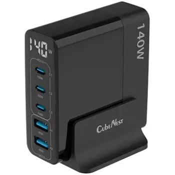 Karikues murale CubeNest S5D0 GaN, 140W, 5 porta USB A dhe USB C, i zi
