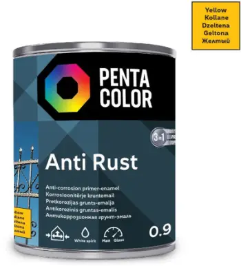 Bojë antikorrozuese Pentacolor Anti Rust, metal, 0.9L, e verdhë