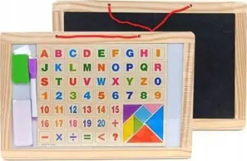 Tabelë magnetike edukative me shkronja dhe numra, kornizë druri, me marker, shumëngjyrëshe
