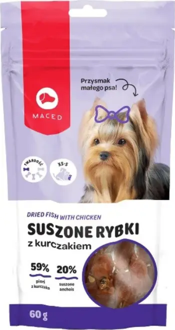 Shujtë për qen MACED YI, peshk i tharë me mish pule, 60g