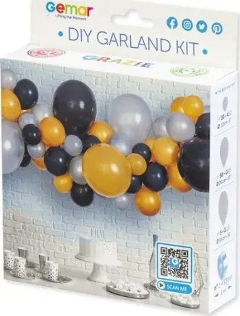 Set tullumbacesh Godan Balloon Garland DIY, 65 copë, garlandë 3m, gold silver black