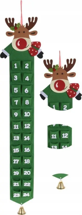 Kalendar Adventi Krishtlindje me drer, 95 cm, i varur, prej filci