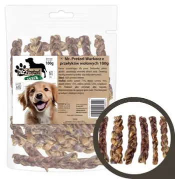 Shujtë për qen Mr. Pretzel Braid, ezofag viçi, 100 g
