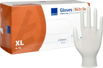 Doreza ekzaminimi mjekësore ABENA Classic, nitril, XL, pa pluhur, të bardha, 150 copë