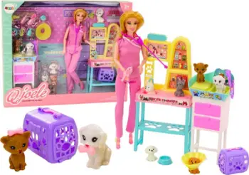 Set lodër veteriner Leantoys Veterinarian Doll, me kukull, me aksesorë veterinarë, shumëngjyrësh