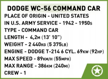 Set ndërtimi Cobi Dodge WC 56 Command Car, shkalla 1:35, edicion 80 vjetori Normandi, shumëngjyrësh