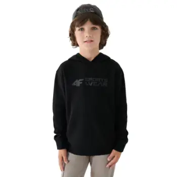 Bluza me kapuç 4F M1223 Jr, pambuk përzierje, për fëmijë, e zezë