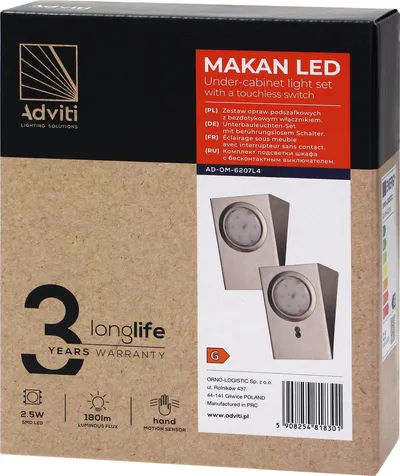 Ndriçues LED nën dollap me sensor lëvizjeje, set 2 copë, 4000K, inox - 3