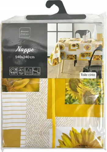 Mbulesë tryeze katrore Rectangular Oilcloth Tablecloth, 140x240 cm, motiv luledielli, e verdhë