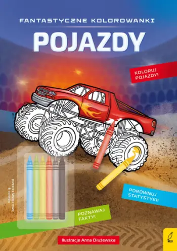 Libër ngjyrosjeje me automjete Vehicles Fantastic Coloring Books With Crayons, me bojëra druri, për fëmijë