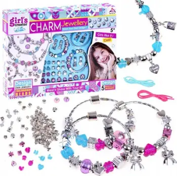 Set byzylykësh plastik JOKOMISIADA, 3 byzylykë, kristale rozë dhe blu, argjend