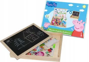 Dërrasë vizatimi Peppa Pig Wooden Magnetic Blackboard, 2 në 1, 100 elementë magnetikë, shumëngjyrëshe