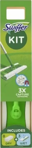 Set pastrimi dyshemeje Swiffer Kit Dry Wet, 8 leckë të thata, 3 leckë të lagështa, jeshile