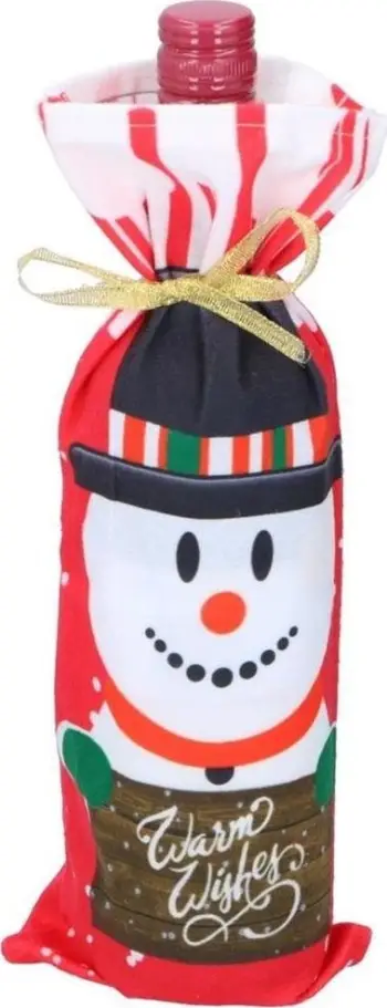 Qese dhurate për shishe Christmas Bag For Bottle Snowman, plastike, dizajn borbardhë, shumëngjyrëshe
