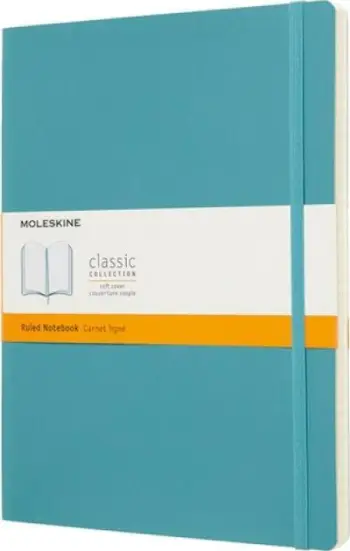 Fletore Moleskine Reef Blue Extra Large, me vija, kapak i butë, blu