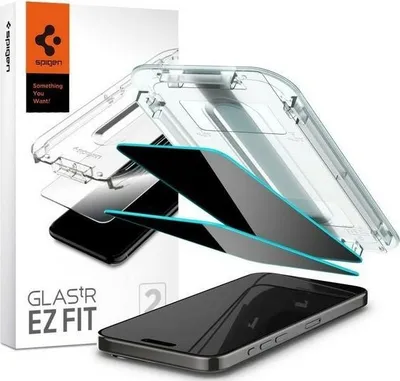 Xham mbrojtës Spigen Ez Fit, iPhone 15 Pro, privatësi, set 2 copë, transparent - 1