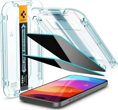 Xham mbrojtës Spigen Ez Fit, iPhone 15 Pro, privatësi, set 2 copë, transparent - 2