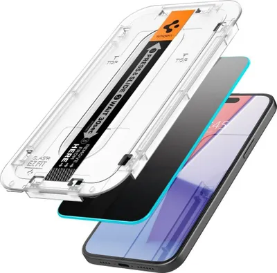 Xham mbrojtës Spigen Ez Fit, iPhone 15 Pro, privatësi, set 2 copë, transparent - 3