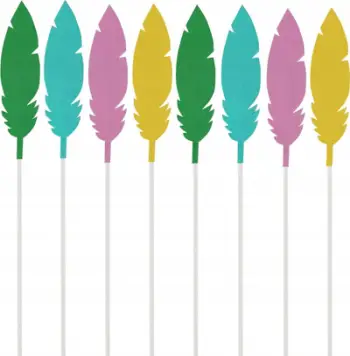 Topperë dekorativë për tortë Feather, set 8 copë, 15 cm, shumëngjyrësh