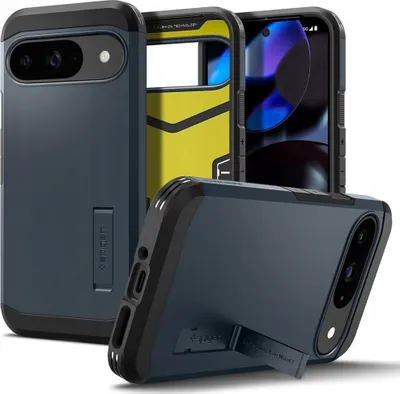Mbështjellës telefoni Spigen Tough Armor për Pixel 9 Pixel 9 Pro, me kickstand, mbrojtje ushtarake, gri metalike - 1