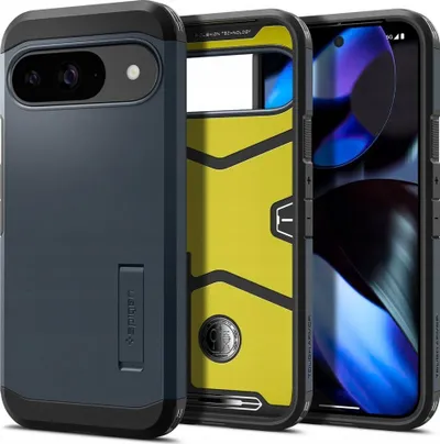 Mbështjellës telefoni Spigen Tough Armor për Pixel 9 Pixel 9 Pro, me kickstand, mbrojtje ushtarake, gri metalike - 2