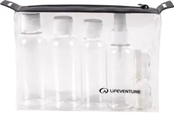 Set shishesh udhëtimi Lifeventure Flight Bottle Set, kontenierë silikoni, etui e papërshkueshme nga uji, shumëngjyrëshe