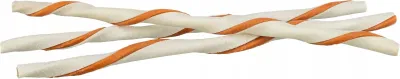 Shpërblim për qen Twisters, lëkurë natyrale e mbushur me mish pule, 34cm, e bardhë portokalli - 1