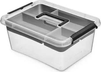 Kuti organizuese plastike, 12.5L, me ndarje, transparente
