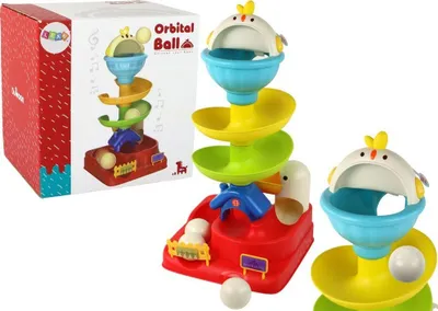 Lodër sensoriale për bebe, rampë me topa vezë, pulëz, shumëngjyrëshe - 1