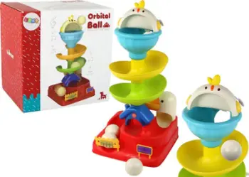 Lodër sensoriale për bebe, rampë me topa vezë, pulëz, shumëngjyrëshe