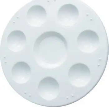 Paletë plastike rrethore për pikturë, 12 cm, 8 gropa, e bardhë