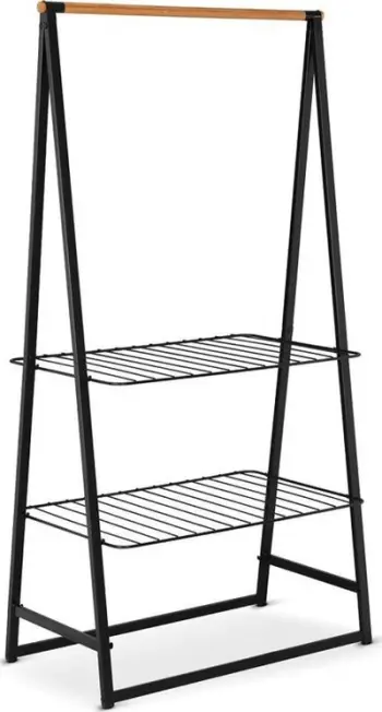 Raft rrobash Brabantia Linn Large, me 2 rafte, çelik dhe bambu, i zi