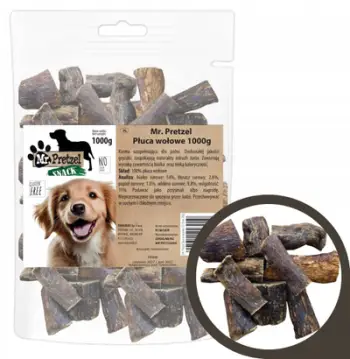 Shpërblim për qen Mr. Pretzel Beef Lungs, mish viçi, 250g