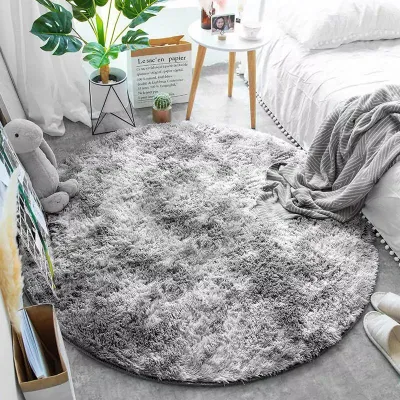 Qilim Round Shaggy Ombre Plush Soft Rug 100, i rrumbullakët, fije të gjata, gri ombre - 1