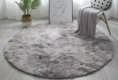Qilim Round Shaggy Ombre Plush Soft Rug 100, i rrumbullakët, fije të gjata, gri ombre - 2