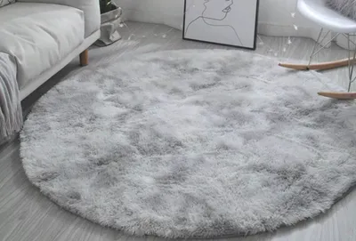 Qilim Round Shaggy Ombre Plush Soft Rug 100, i rrumbullakët, fije të gjata, gri ombre - 3