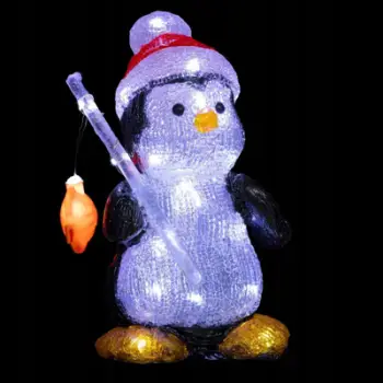 Dekoratë e jashtme Fééric Lights and Christmas, pinguin akrilik, 30 LED, dritë e bardhë e ftohtë