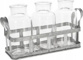 Set vazo qelqi me 3 copë, me mbajtëse metalike, transparente