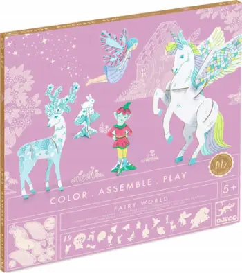 Set kreativ për ngjyrosje Djeco Colour Assemble Play Fairy World, 19 pjesë, karton 3D, shumëngjyrësh