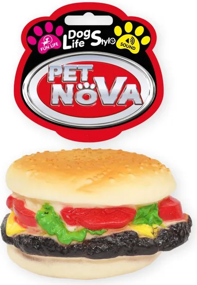 Lodër qenish Pet Nova Vinyl Burger, 9cm, me zë, shumëngjyrëshe - 1